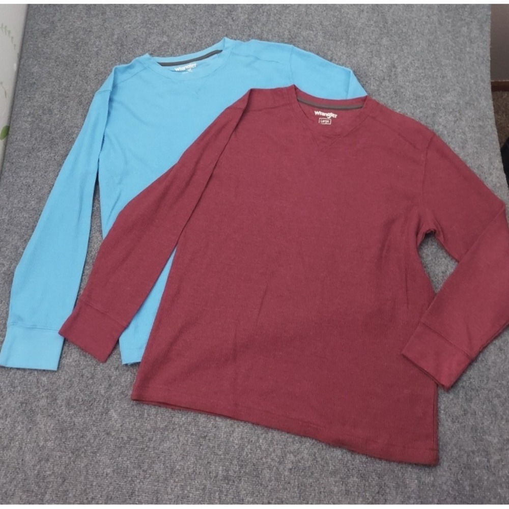 Lot of 2 WRANGLER Thermal Shirt Mens Large Blue Burgundy Waffle Knit Base